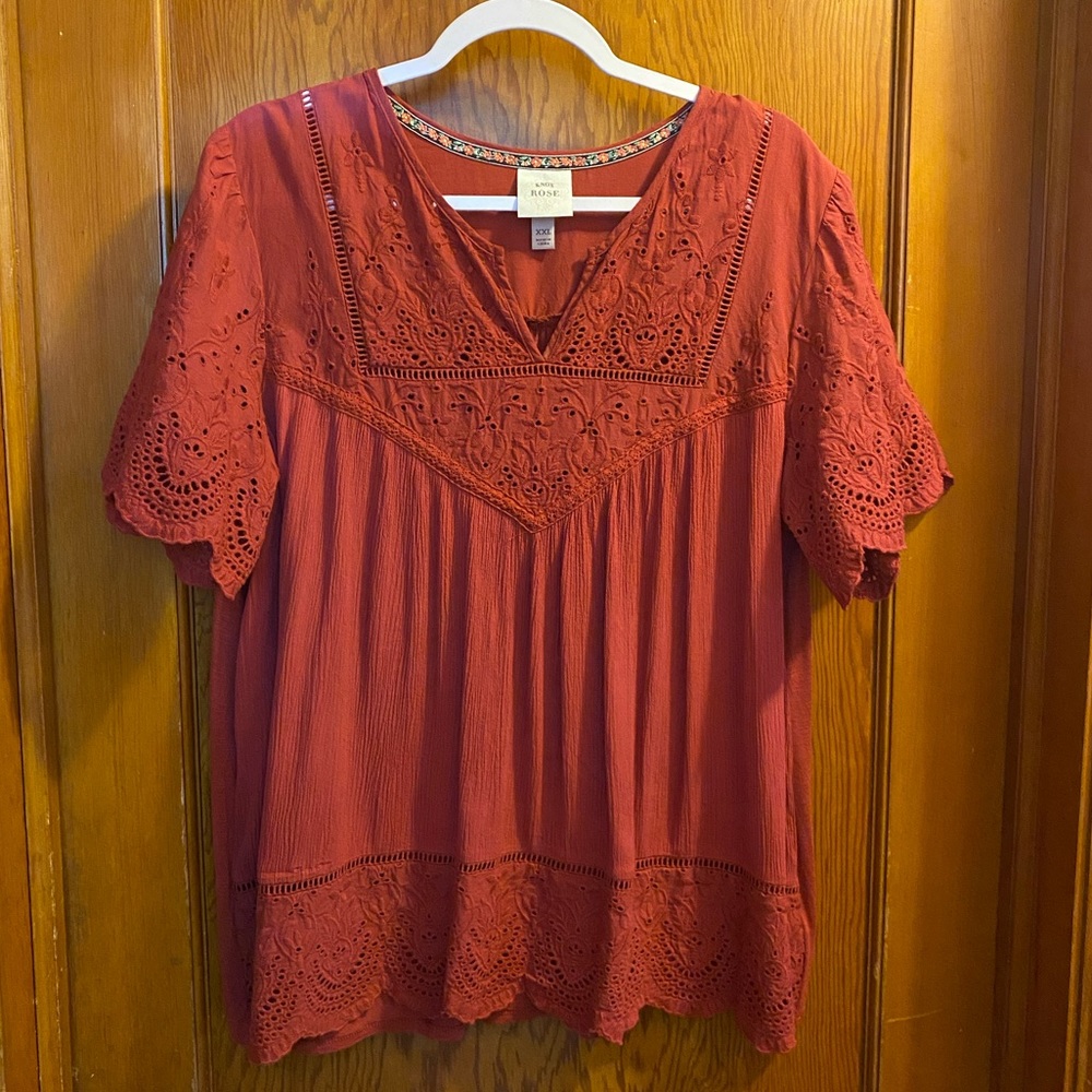 Knox Rose, Empire Waist Embroidered Lace Sleeves, XXL